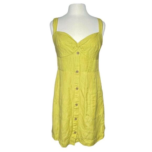 Anthropologie Maeve Linen Blend Retro Sundress Lime - Picture 3 of 13